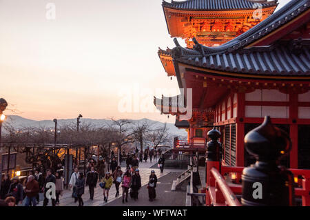 Besonderer Abend der Beleuchtung im Kiyomizdera-Tempel in Kyoto, Japan. Stockfoto