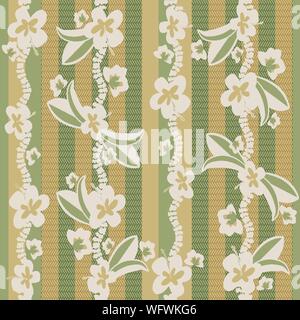 Hibiscus tropisches, sich wiederholendes Muster mit pikaki Blumen. Stock Vektor