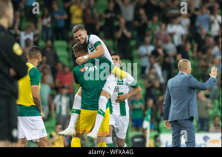 31 augustus 2019 Groningen, Niederlande Fußball Niederländische Eredivisie FC Groningen gegen Herakles 31-08-2019: Voetbal: FC Groningen gegen Herakles: Groningen Django Warmerdam des FC Groningen Stockfoto