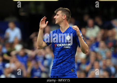 London, Großbritannien. 31 Aug, 2019. Maurer Berg von Chelsea an schaut. Premier League match, Chelsea v Sheffield United an der Stamford Bridge in London am Samstag, den 31. August 2019. Dieses Bild dürfen nur für redaktionelle Zwecke verwendet werden. Nur die redaktionelle Nutzung, eine Lizenz für die gewerbliche Nutzung erforderlich. Keine Verwendung in Wetten, Spiele oder einer einzelnen Verein/Liga/player Publikationen. pic von Steffan Bowen/Credit: Andrew Orchard sport Fotografie/Alamy leben Nachrichten Stockfoto