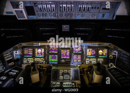 Space Shuttle Flight Deck am NASA Johnson Space Center, Houston, Texas Stockfoto