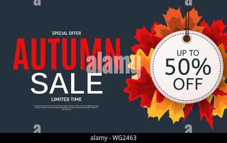 Glänzende Herbst Blätter Sale Banner. Business-Rabatt-Card Vektor-Illustration Stock Vektor