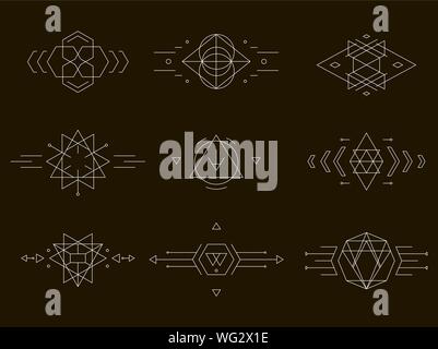 Der Vektor trendy geometrischen Symbole. Set geometrische Schilder, Etiketten und Frames. Dreiecke. Line Design Elemente, Vector Illustration. Trendy hipster Logos. Stock Vektor