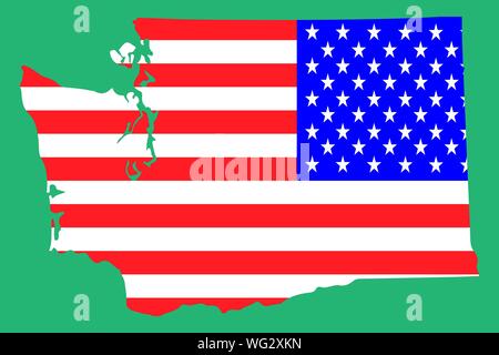 Karte Flagge des US-Bundesstaates Washington auf der amerikanischen Flagge. Vector Illustration Stock Vektor