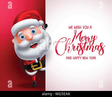 Santa claus Vektor Charakter zeigen, White Board mit frohe Weihnachten Gruß. Weihnachten Hintergrund Vorlage mit Platz für Text Vector Illustration. Stock Vektor