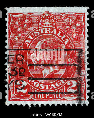 Stempel gedruckt in Australien zeigt ein Porträt des englischen Königs George V, ca. 1924. Stockfoto