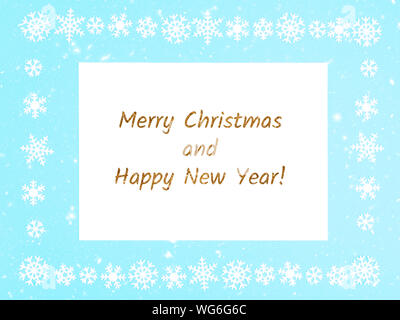 Schneeflocken und Rahmen auf einem blauen Hintergrund. Weihnachten und Neujahr Konzept Stockfoto