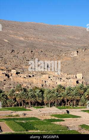 Oman-Ghool Dorf und Kulturen zu Beginn des Wadi Nakhr und Wadi Ghool in der Dhakiliya Region Oman Stockfoto