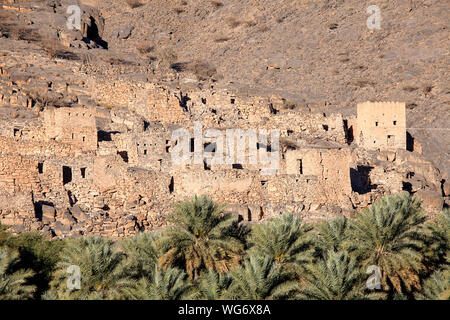 Oman-Ghool Dorf und Kulturen zu Beginn des Wadi Nakhr und Wadi Ghool in der Dhakiliya Region Oman Stockfoto