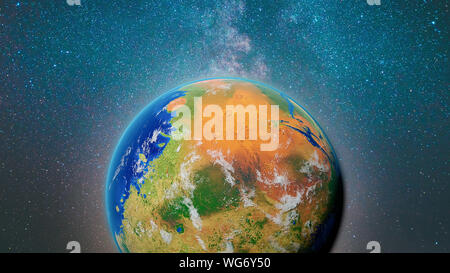 Terraforming Mars, der Rote Planet mit Pflanzen, Wasser und Sauerstoff Atmosphäre Stockfoto