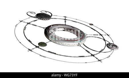 Space Station auf weißem Hintergrund, elegante High detail Raumfahrzeuge (3d-science fiction Abbildung) Stockfoto