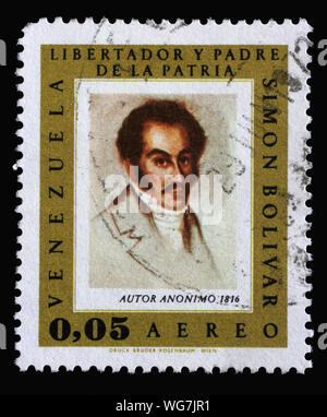 Stempel gedruckt in Venezuela zeigt Simon Bolivar, circa 1968. Stockfoto