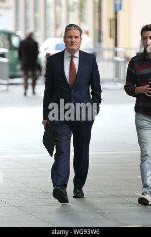 London, UK, 1. September 2019. Der Schattenstaatssekretär für den Austritt aus der Europäischen Union, Sir Keir Starmer, trifft zur Andrew Marr Show bei der BBC ein. Stockfoto