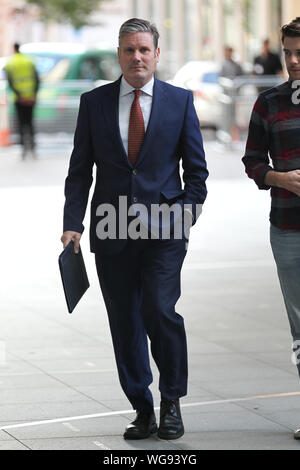 London, UK, 1. September 2019. Der Schattenstaatssekretär für den Austritt aus der Europäischen Union, Sir Keir Starmer, trifft zur Andrew Marr Show bei der BBC ein. Stockfoto