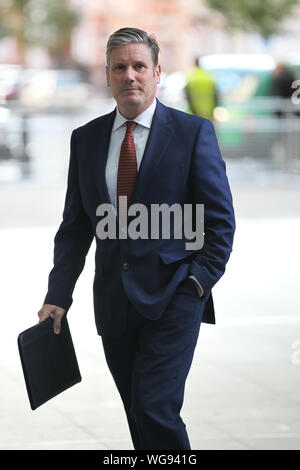 London, UK, 1. September 2019. Der Schattenstaatssekretär für den Austritt aus der Europäischen Union, Sir Keir Starmer, trifft zur Andrew Marr Show bei der BBC ein. Stockfoto