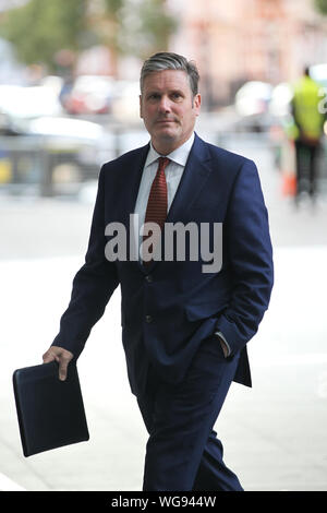 London, UK, 1. September 2019. Der Schattenstaatssekretär für den Austritt aus der Europäischen Union, Sir Keir Starmer, trifft zur Andrew Marr Show bei der BBC ein. Stockfoto