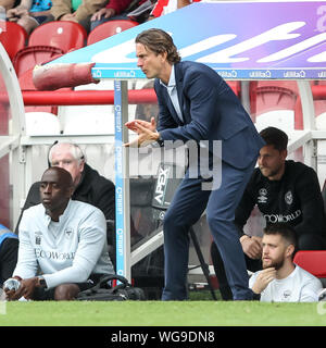 London, Großbritannien. 31 Aug, 2019. Brentford Manager Thomas Frank während der efl Sky Bet Championship Match zwischen Brentford und Derby County bei Griffin Park, London, England am 31. August 2019. Foto von Ken Funken. Nur die redaktionelle Nutzung, eine Lizenz für die gewerbliche Nutzung erforderlich. Keine Verwendung in Wetten, Spiele oder einer einzelnen Verein/Liga/player Publikationen. Credit: UK Sport Pics Ltd/Alamy leben Nachrichten Stockfoto