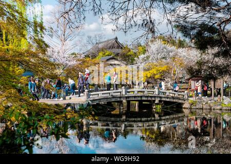 See mit Brücke im Maruyama-Park, Kyoto, Japan Stockfoto