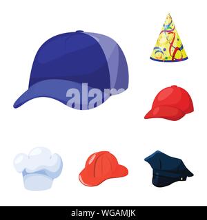 Isoliertes Objekt von Kopfbedeckungen und napper unterzeichnen. Satz von Kopfbedeckungen und Helm Vector Symbol für das Lager. Stock Vektor