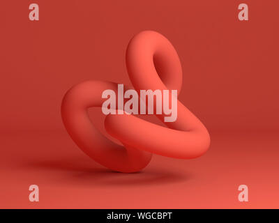 Geometrische Darstellung des Torus knot. Abstrakt rot Installation. 3D Rendering illustration Stockfoto