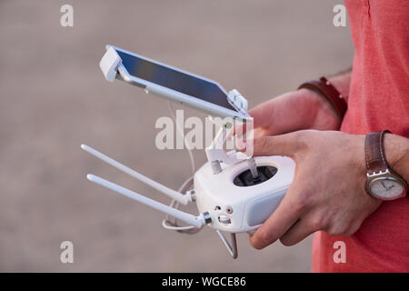 Nahaufnahme von einer Drohne remote Control Console. Stockfoto