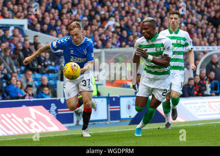 Das Ibrox Stadium, Glasgow. 1. September 2019. Celtic reiste nach Förster home Boden, Ibrox, im ersten Old Firm Derby der schottischen Fußball-Saison vor eine maximale Menge zu spielen. Credit: Findlay/Alamy leben Nachrichten Stockfoto