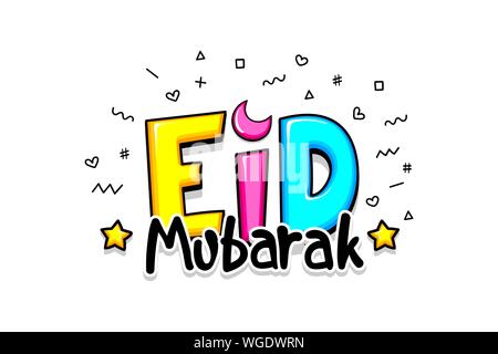 Comic Text Eid Mubarak Gruß cartoon Gruß Stock Vektor