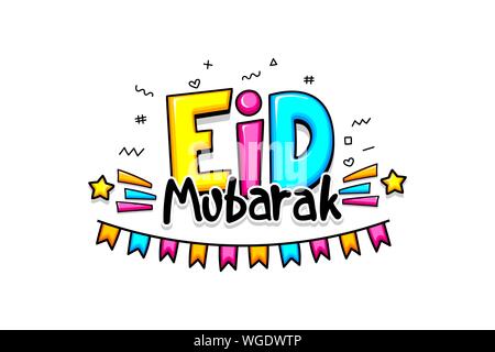 Comic Text Eid Mubarak Gruß cartoon Gruß Stock Vektor