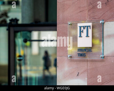 FT London Financial Times Hauptsitz im Bracken Haus in der City von London Financial District. Der FT zurück zu seinem historischen Haus im Jahr 2019. Stockfoto