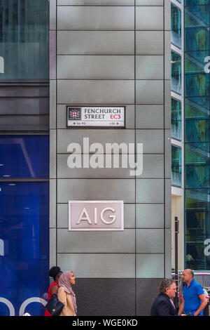 AIG Europe HQ oder Hauptsitz in der Fenchurch Street 58 in der City of London Financial District. 2003 fertiggestellt, die Architekten Kohn Pedersen Fox Associates Stockfoto