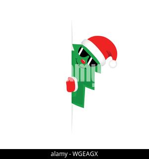 Cute Weihnachtsbaum mit Sonnenbrille schaut um die Ecke lustig Weihnachten Design Vector Illustration EPS 10. Stock Vektor