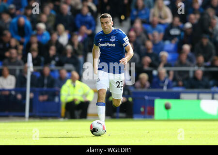 Liverpool, Großbritannien. 01 Sep, 2019. Seamus Coleman von Everton in Aktion. Premier League match, Everton v Wolverhampton Wanderers im Goodison Park in Liverpool am Sonntag, den 1. September 2019. Dieses Bild dürfen nur für redaktionelle Zwecke verwendet werden. Nur die redaktionelle Nutzung, eine Lizenz für die gewerbliche Nutzung erforderlich. Keine Verwendung in Wetten, Spiele oder einer einzelnen Verein/Liga/player Publikationen. pic von Chris Stading/Andrew Orchard sport Fotografie/Alamy Live news Credit: Andrew Orchard sport Fotografie/Alamy leben Nachrichten Stockfoto