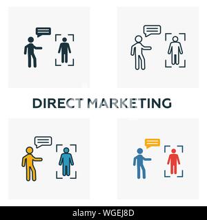 Direct Marketing Icon Set. Vier Elemente in verschiedenen Stilrichtungen von Inhalt icons Collection. Creative direct marketing Icons, Outline, farbig Stock Vektor