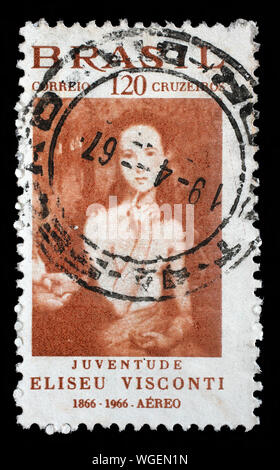 Stempel von Brasilien gedruckt. Der 100. Jahrestag der Geburt des Eliseu Visconti, 1866-1944, ca. 1966. Stockfoto