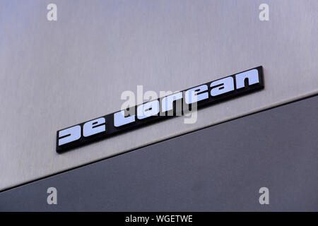 Nahaufnahme Detail von einem De Lorean Sportwagen an einem Auto Show in Großbritannien Stockfoto
