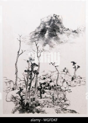 Landschaft, Blumen und Vögel, eine inkwash Malerei von Zhu Da (Bada Shanren-c 1626-1705), Qing Dynastie datiert 1694. Stockfoto