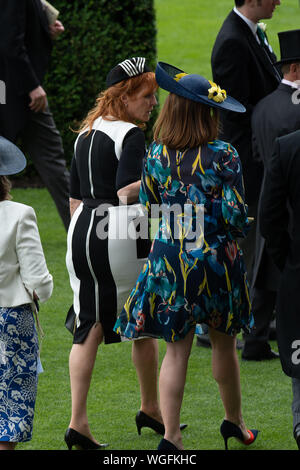 Ascot, Berkshire, Großbritannien, 23. Juni 2017. Sarah, Herzogin von York trägt ein schwarzes und weißes Kleid zu Royal Ascot. Credit: Maureen McLean/Alamy Stockfoto