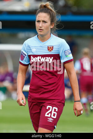 Dagenham, UK. 01 Sep, 2019. DAGENHAM, ENGLAND - SEPTEMBER 01: Laura Vetterlein von West Ham United WFC beim Freundschaftsspiel zwischen West Ham United Frauen und Tottenham Hotspur an Rush Green Stadion am 01 September, 2019 in Dagenham, England Credit: Aktion Foto Sport/Alamy leben Nachrichten Stockfoto