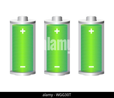 Vollständig geladener Akku auf weißem Hintergrund. Vector Illustration EPS 10. Stockfoto