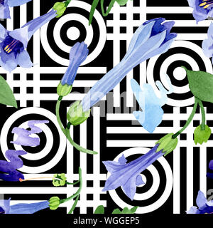Blau Engelstrompeten floral botanischen Blumen. Aquarell Hintergrund Abbildung. Nahtlose Muster. Stockfoto