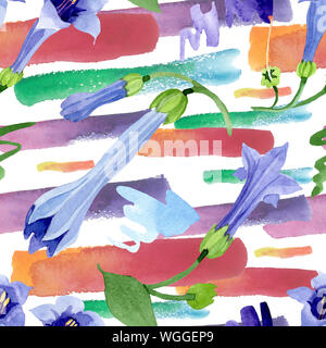 Blau Engelstrompeten floral botanischen Blumen. Aquarell Hintergrund Abbildung. Nahtlose Muster. Stockfoto