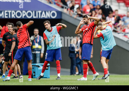 1. September 2019; Wanda Metropolitano Stadion, Madrid, Spanien; La Liga, Atletico de Madrid gegen Sociedad Deportiva Eibar; Diego Costa (Atletico de Madrid) beginnt auf der Bank - redaktionelle Verwendung. Stockfoto