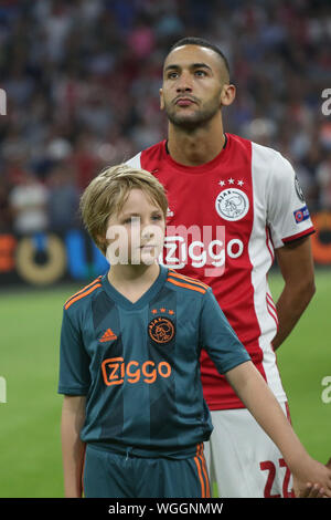 AMSTERDAM, NIEDERLANDE, 28. AUGUST 2019: Hakim Ziyech (Ajax) dargestellt, während das zweite Bein der 2019/20 der UEFA Champions League Final Qualifyi Stockfoto