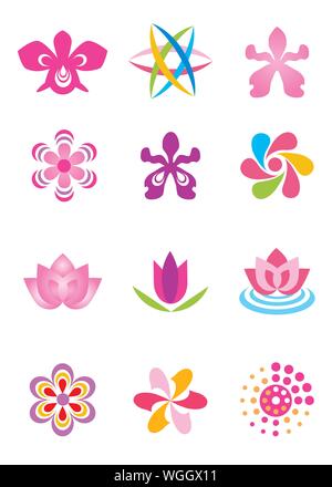 Abstrakte Flowe Symbole. Set aus bunten dekorative Symbole. Vector zur Verfügung. Stock Vektor