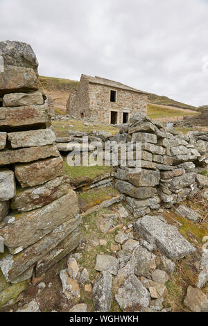 Die verlassenen Ruinen von crackpot Hall, in der Nähe von Keld, mit Blick auf den Fluss Swale und Kisdon Schlucht, Swaledale, Yorkshire Dales National Park, Großbritannien Stockfoto