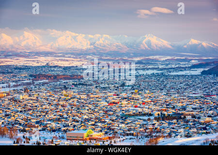 Asahikawa, Japan Winter Stadtbild in Hokkaido. Stockfoto