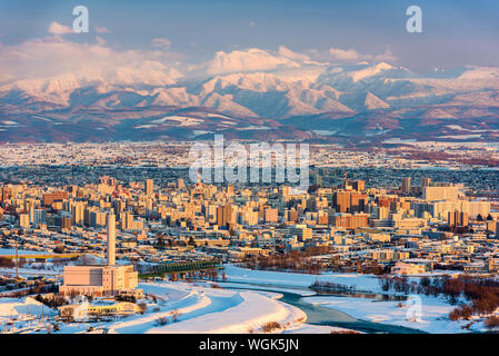 Asahikawa, Japan Winter Stadtbild in Hokkaido. Stockfoto