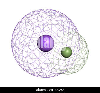 Natriumfluorid, chemische Struktur. 3D-Rendering. Atome sind als Kugeln mit konventionellen Farbcodierung: Natrium (blau), Fluor (Licht gre vertreten Stockfoto