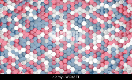 Abstrakte Hexagon Wabe Hintergrund, modernen Stil. Rosa, Blau, Weiß. - 3D-Darstellung Stockfoto