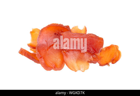 Huhn ruckartig auf weißem Hintergrund. Stück trockenes Fleisch. Close-up. Freistellungspfaden. Stockfoto